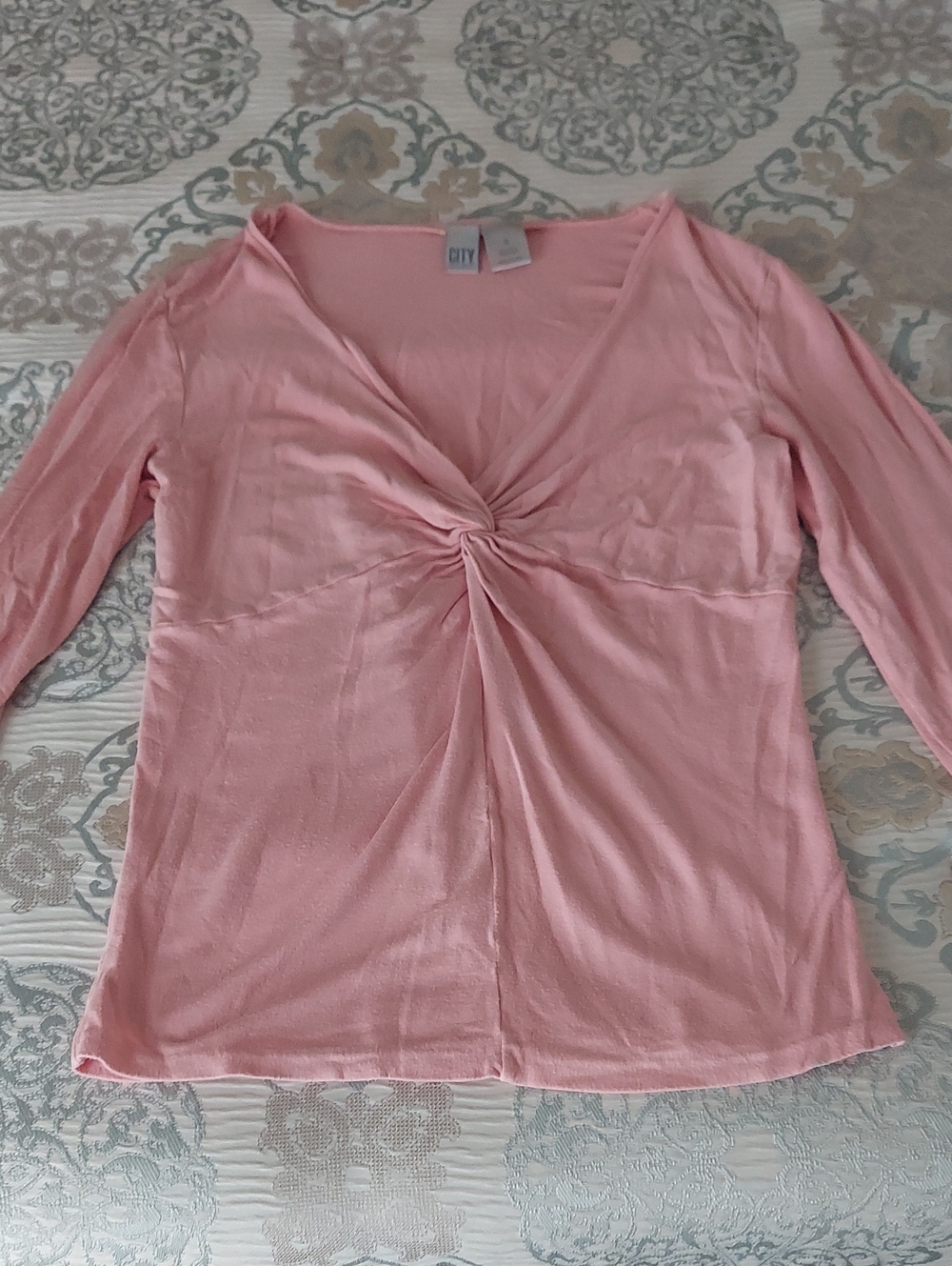 DKNY Pink Twist-Front Long Sleeve Top